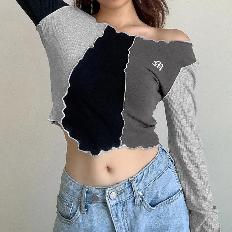 Women's color macthing long-sleeved t-shirt
