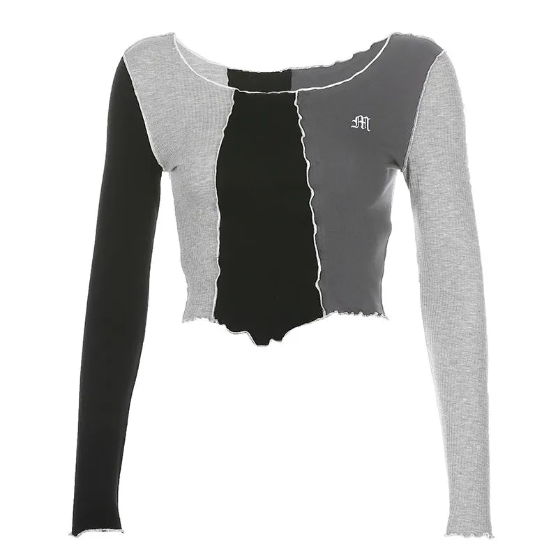 Women's color macthing long-sleeved t-shirt